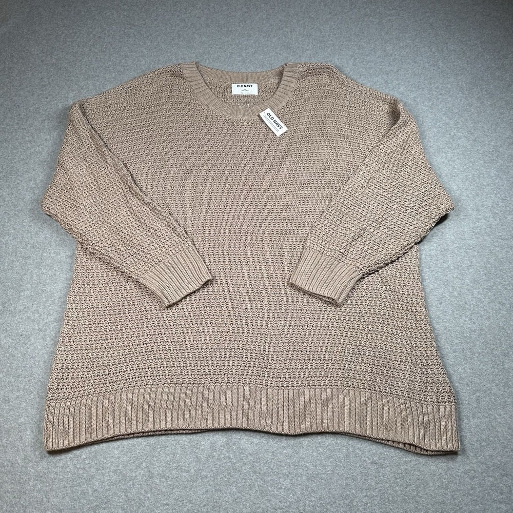 Old Navy Stitchy Pullover Sweater Womens XXL Taupe Textured Knit Crewneck NWT